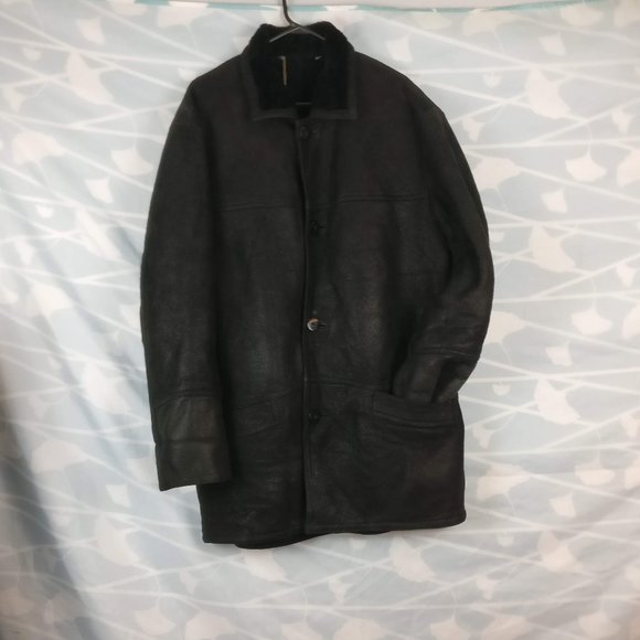 DOMINIC BELLISSIMO Lux textured Black Sheepskin Shearling Coat 42 Designed in CA - Picture 1 of 12